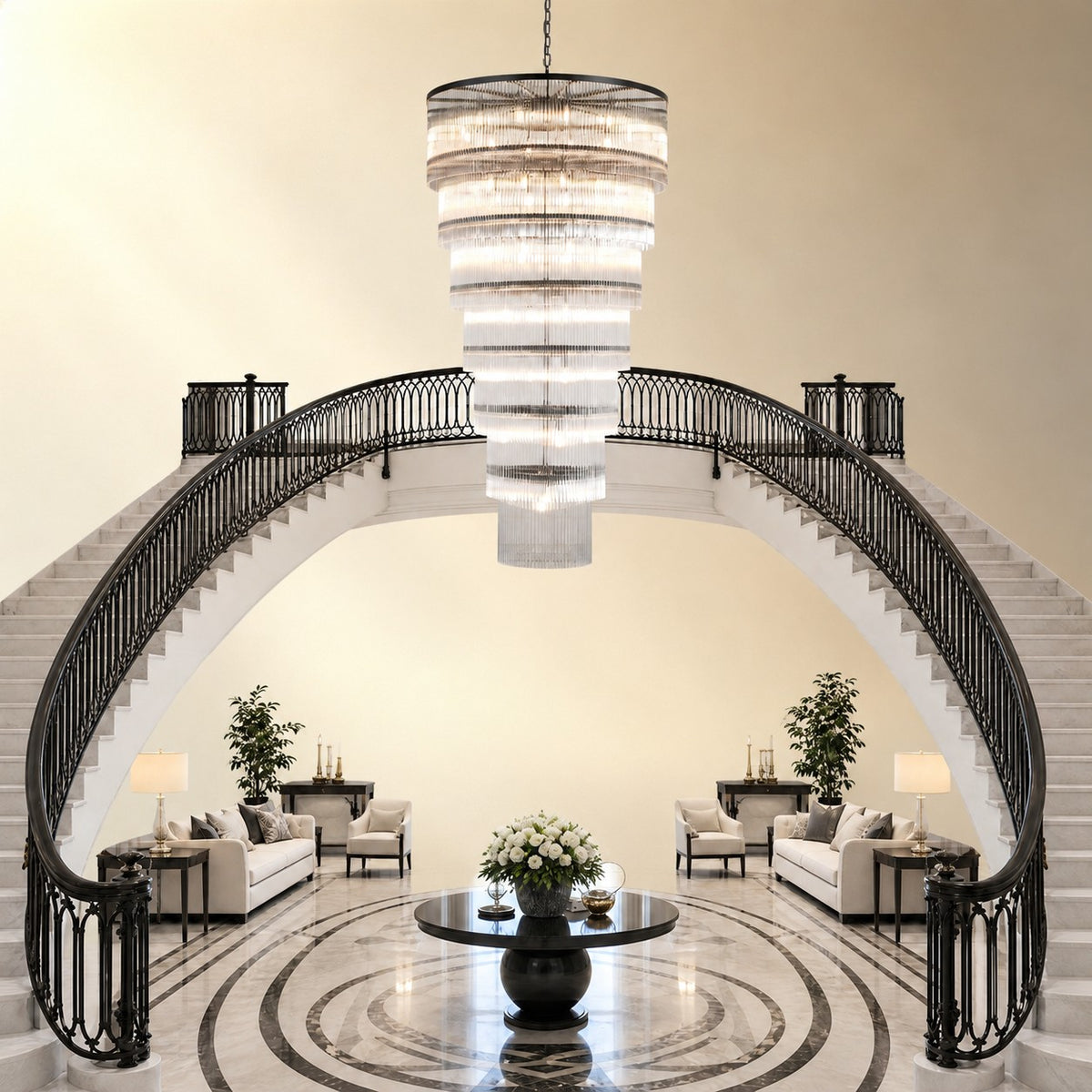 Seven-Tier Striped Column Staircase Chandelier D990 - Black