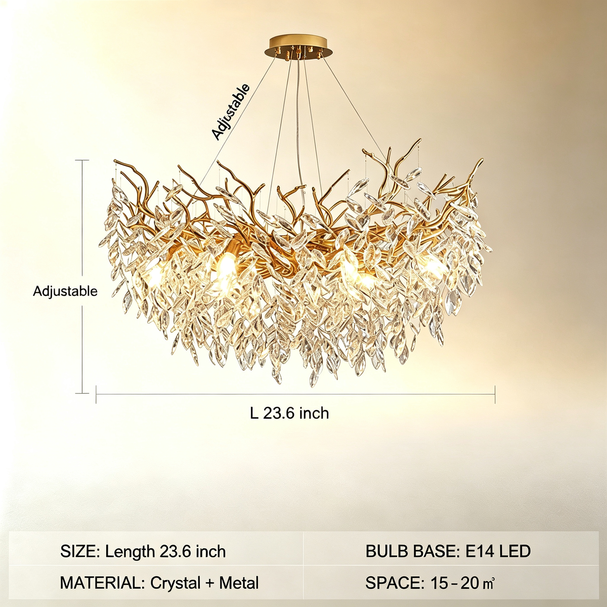French Branch Crystal Chandelier with Elegant Crystal Leaves