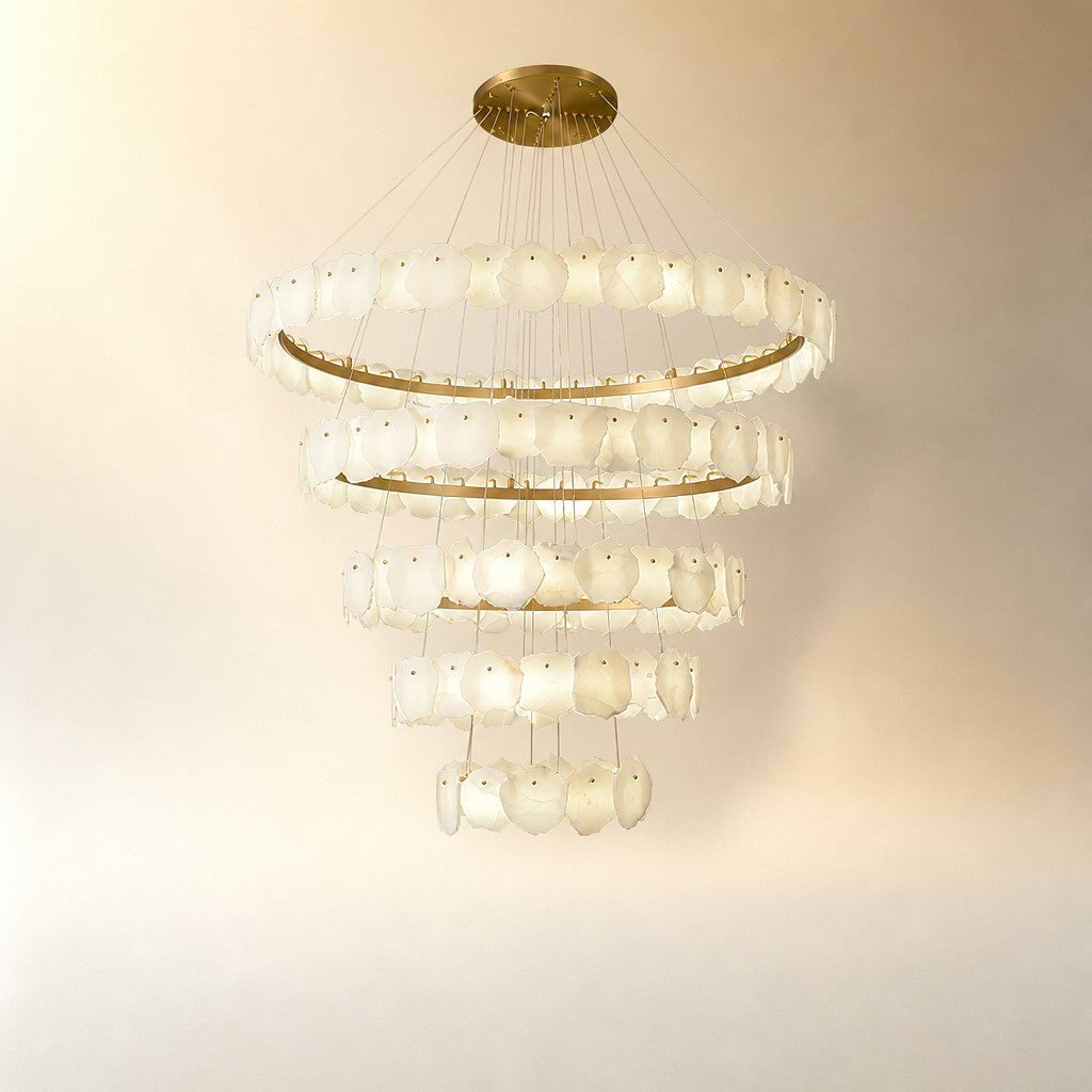 Spiral Alabaster Chandelier – Gold & White 4‑6 Layer Luxury Ceiling Light