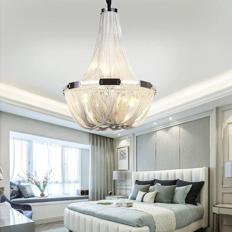 Cascade Silver Chain Chandelier Creative Round Design Loft Chandelier