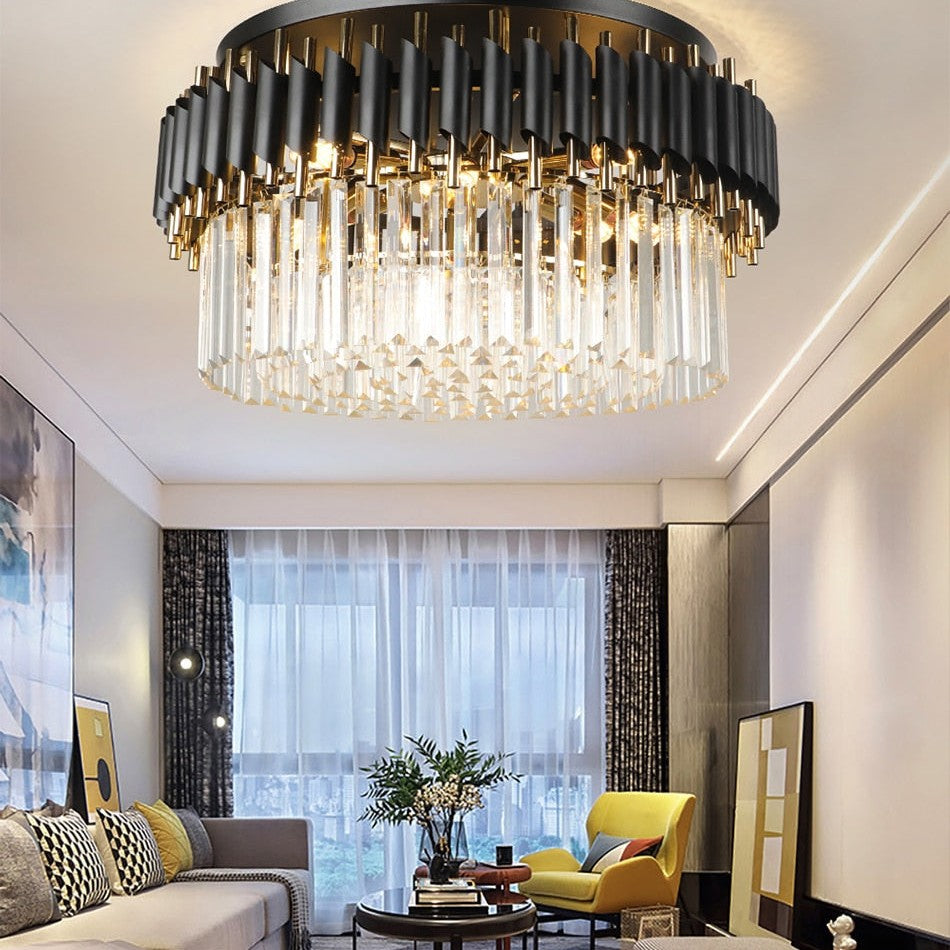 Deniselamp® Glacia Grand Black Modern Crystal Flush Mount Chandelier