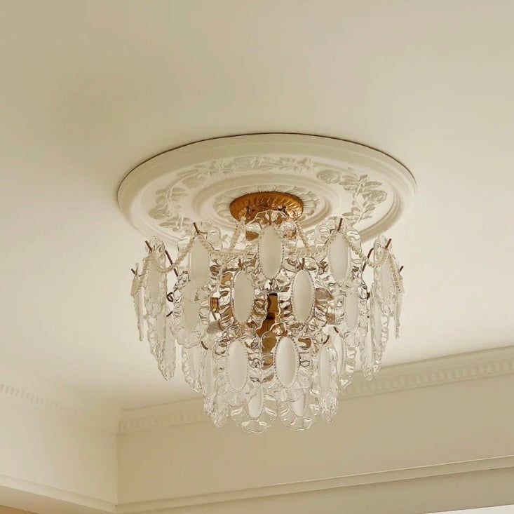 European Vintage Style Luxury Elegant Cream White Chandelier/Ceiling Light Fixture with White Pearl Chains for Living Room Bedroom Restaurant Dining Room