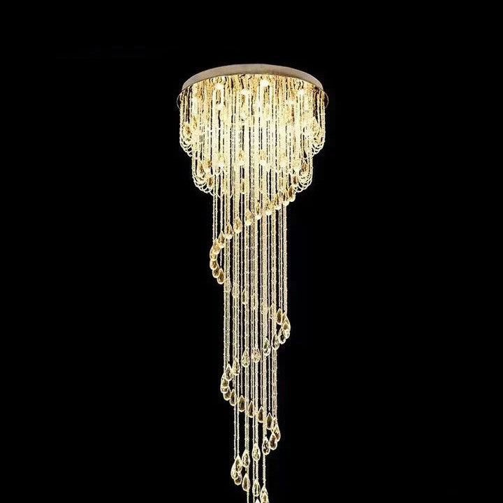 Oversized Modern Cascade Spiral Crystal Staircase Chandelier For Duplex Building