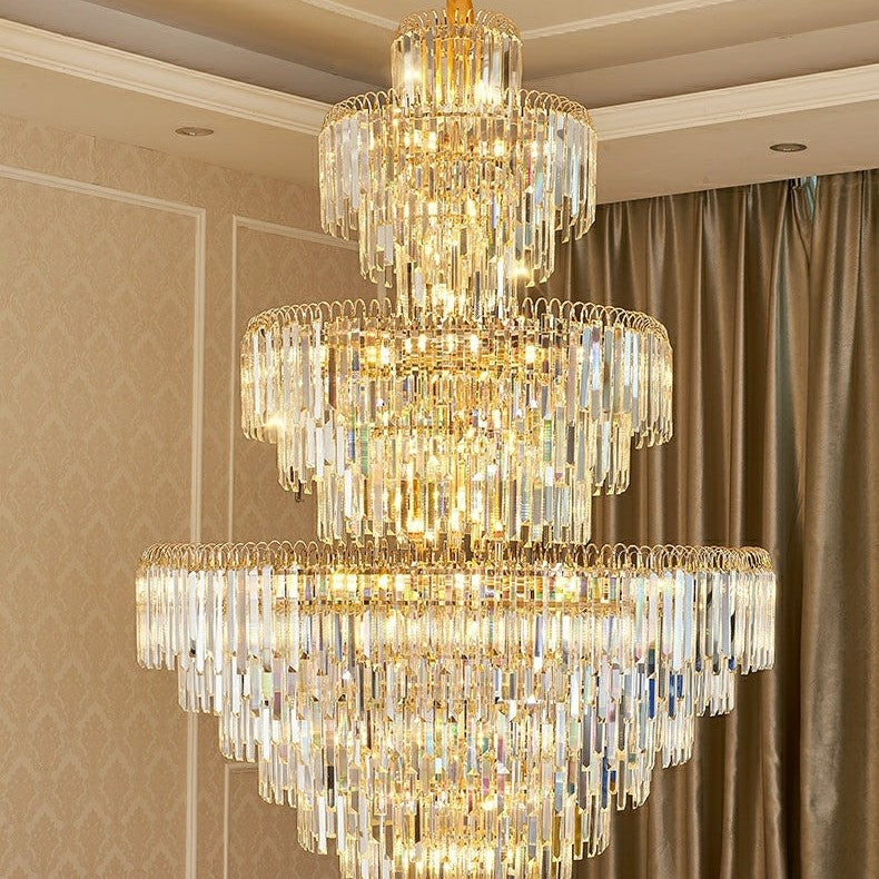 3 Layers Extra Large Living Room Chandelier Luxury Foyer Entryway Crystal Light Fixture