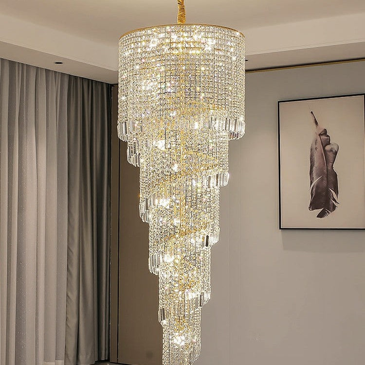 Elegant Foyer Hall Chandelier Long Crystal Ceiling Light Fixture For Living Room Entryway Staircase