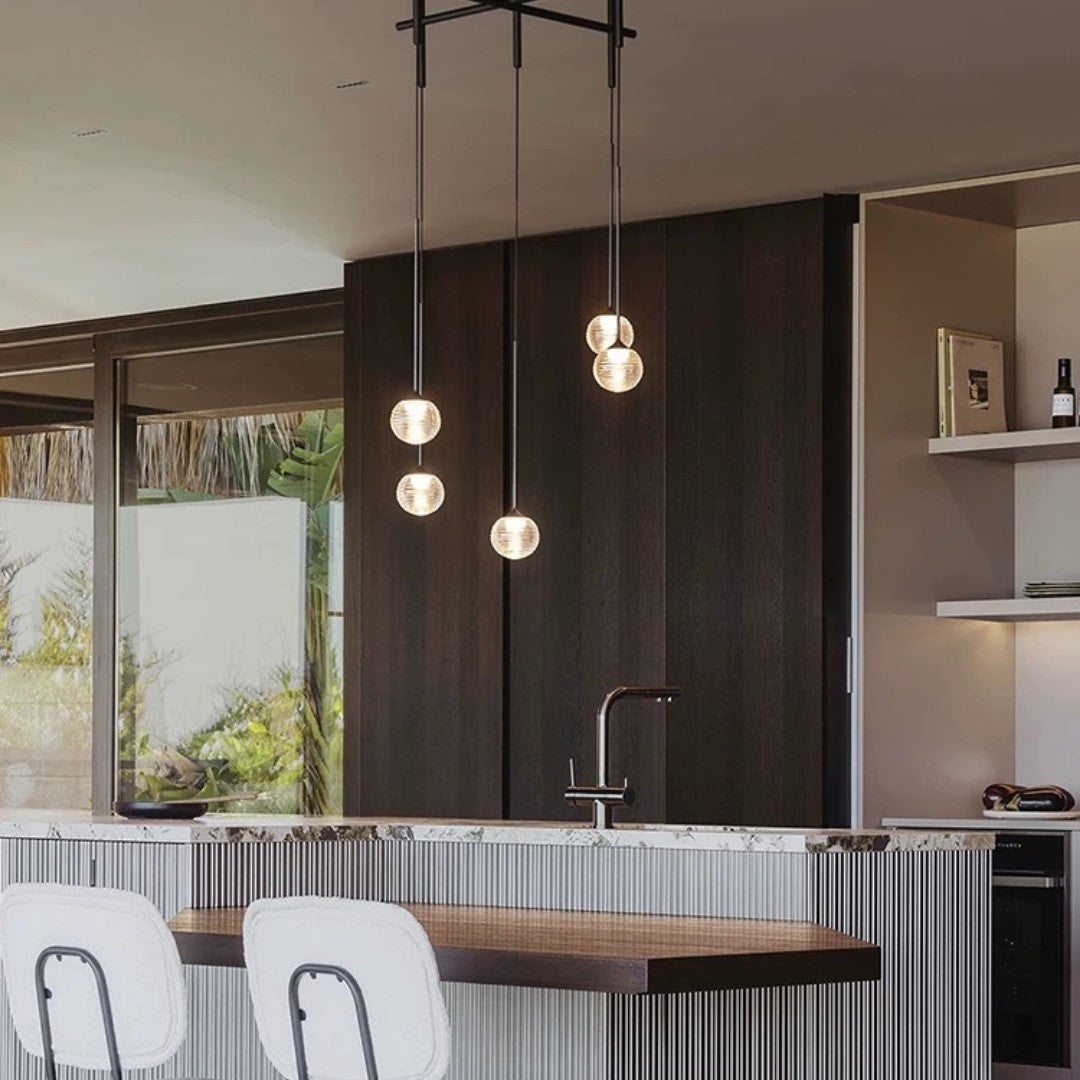 Nordic Minimalist Clear Ribbed Glass Globe Pendant Light