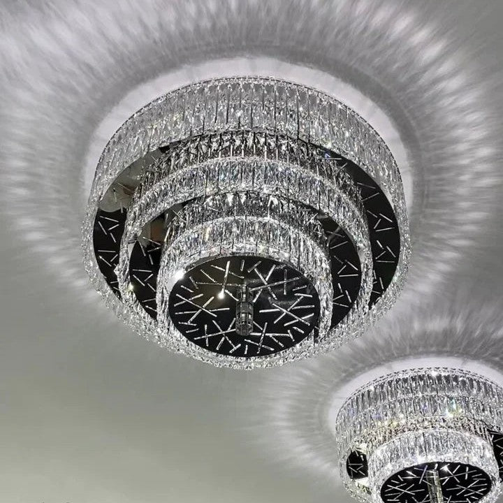 Oversized Modern Creative Flush Mount Round Multi-layers Crystal Pendant Chandelier for Living/Dining Room/Hallway