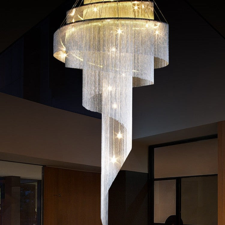 Extra Large Multi-layered Post-Modern Luxury Metal Chains Chandelier