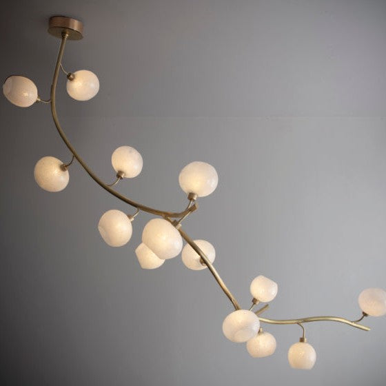 Modern Linear Brass Branches Chandelier for Dining Room