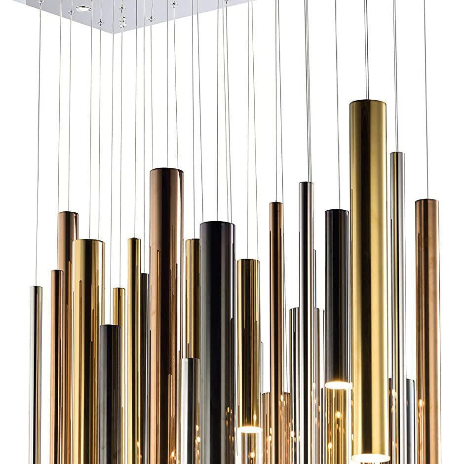 Bellini Rectangular Tri-Tone Tubular Pendant Light Chandelier