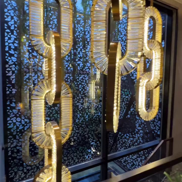 Luxury Crystal and Metal Chain Pendant Chandelier for High Ceilings with Modern Finish