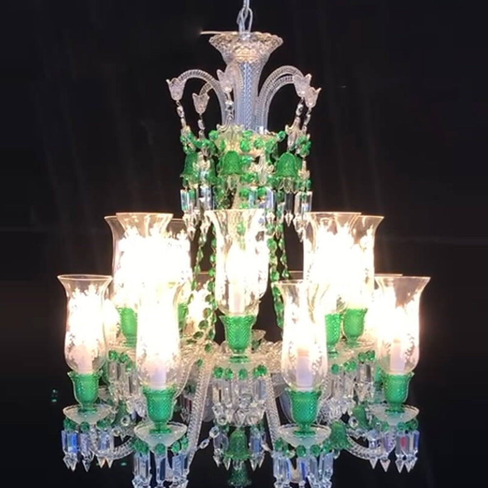 Bacara Inspired Lustre Clear & Green Baccarat Crystal Lighting Chandelier