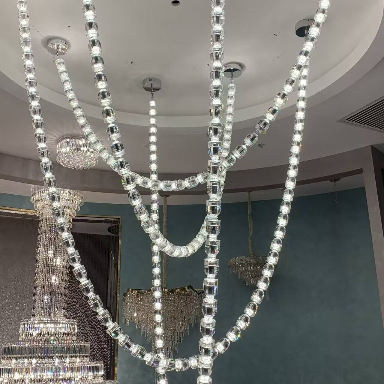 Modern Crystal Bullet Necklace Chain Chandelier for Living Room/Staircase/Foyer/Hotel/Restaurant