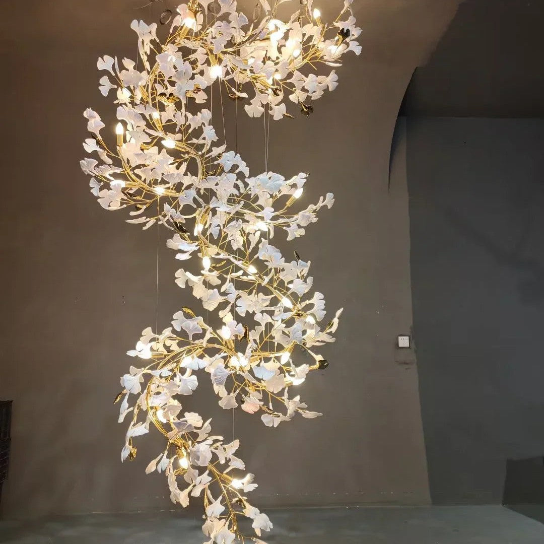 Ginkgo Leaf Ceramics Large Chandelier 110'' 118'' 157''H