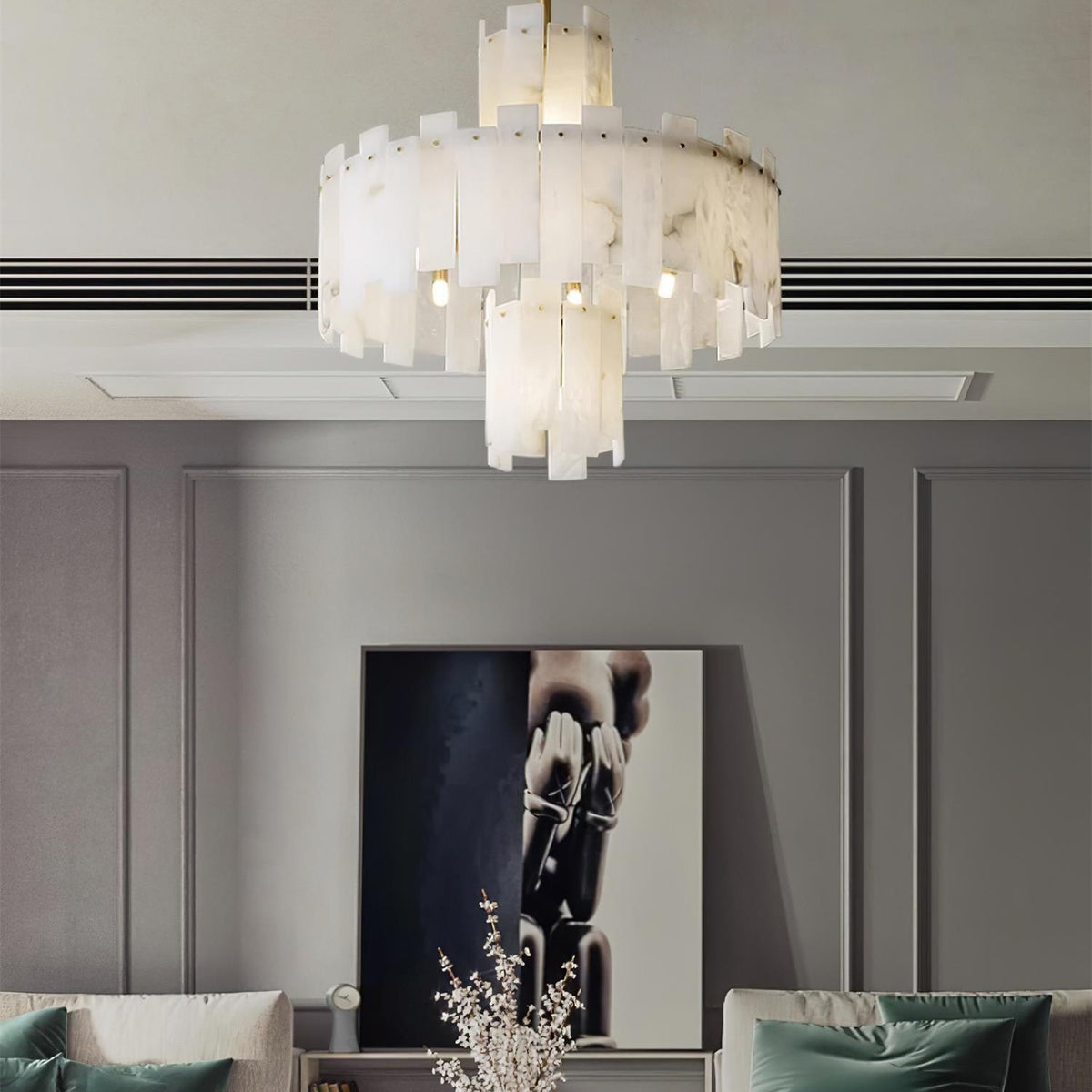 Alabaster Chandelier – Elegant Brass & White Alabaster Light Fixture