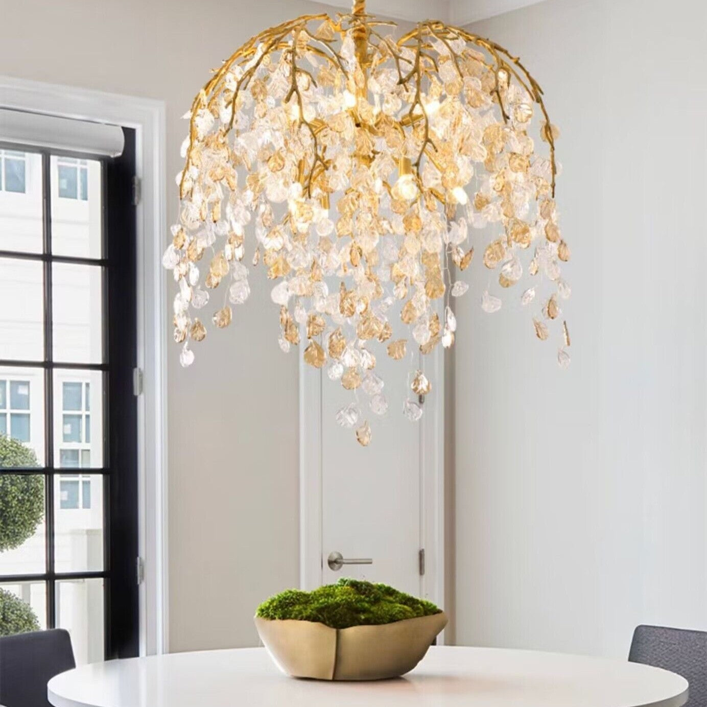 Modern Luxury Leaf Branch Crystal Chandelier Art Copper for Living/Dining Room/Bedroom