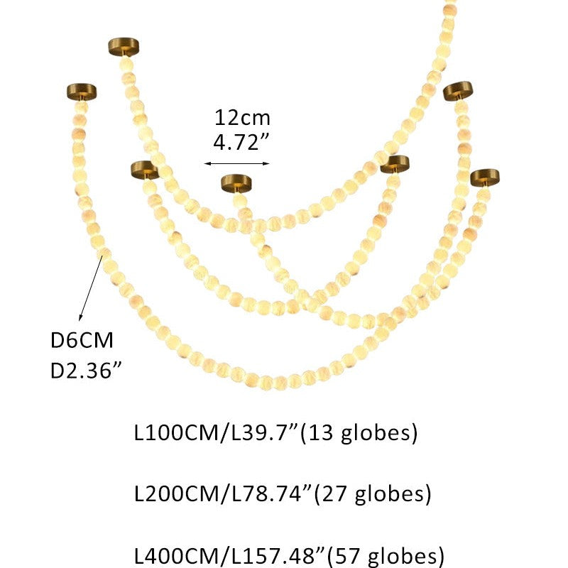 Modern LED Natural Alabaster Globes Beads Hanging Chandelier Indoor Lighting Fixture