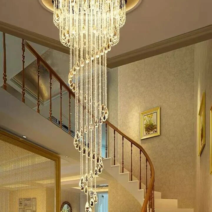 Oversized Modern Cascade Spiral Crystal Staircase Chandelier For Duplex Building