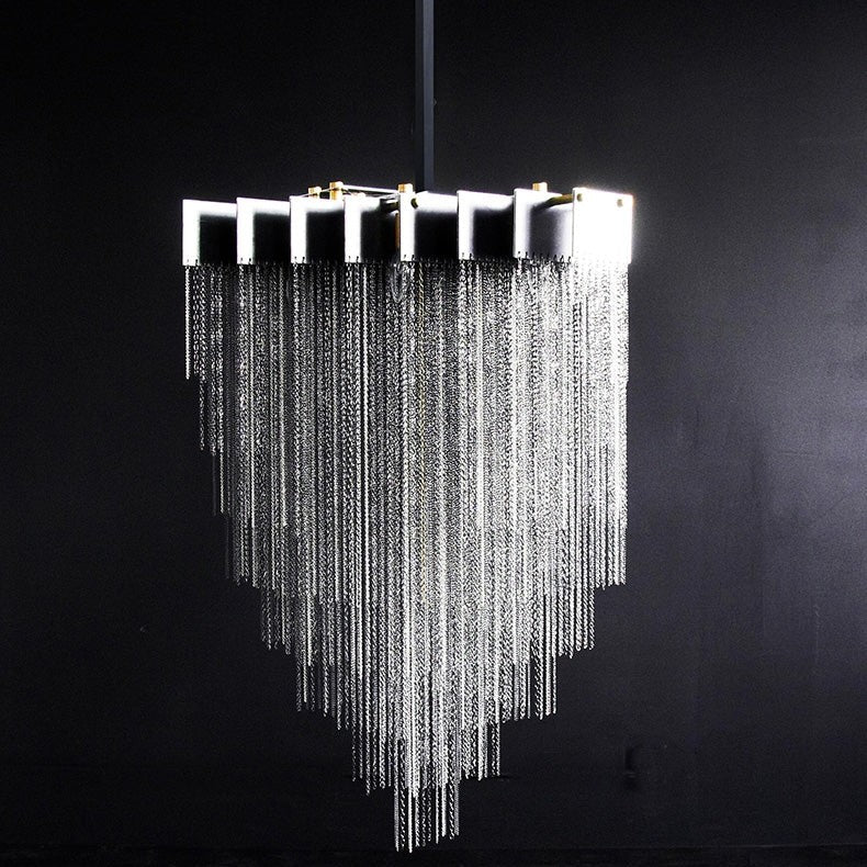Extra Large Multi-tier Aluminum Tassel Chain Art Chandelier for Villa/Stairs/Foyer/Living Room