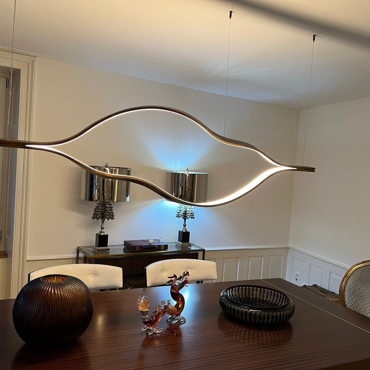 Modern Simple Brass Waving Chandelier for Living/Dining Room/Kitchen Island