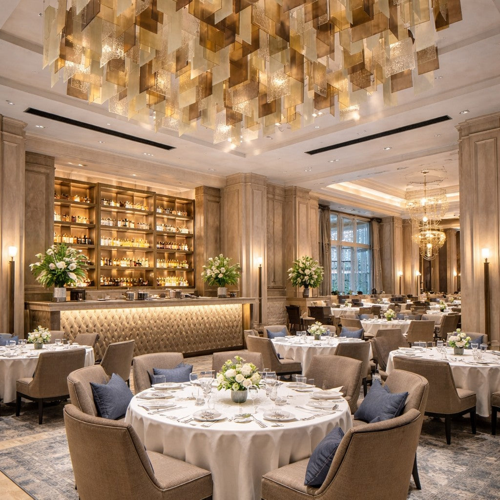 Modern Layered Textured Glass Panel Ceiling Light for Hotel Lobby/Living Room
