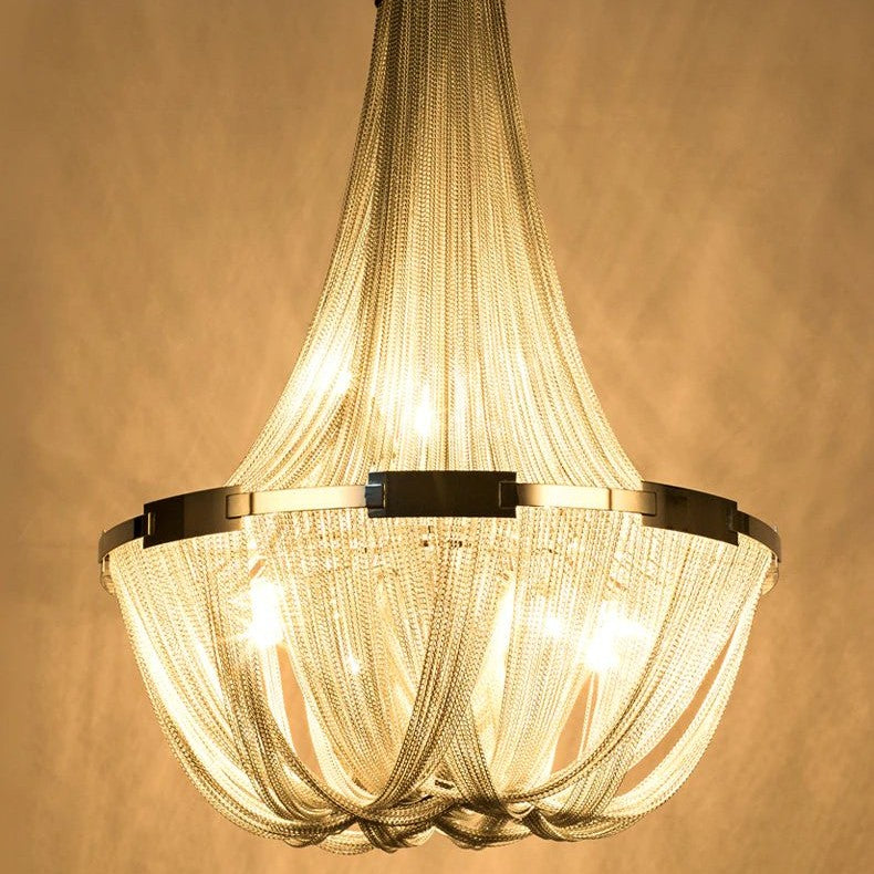 Cascade Silver Chain Chandelier Creative Round Design Loft Chandelier