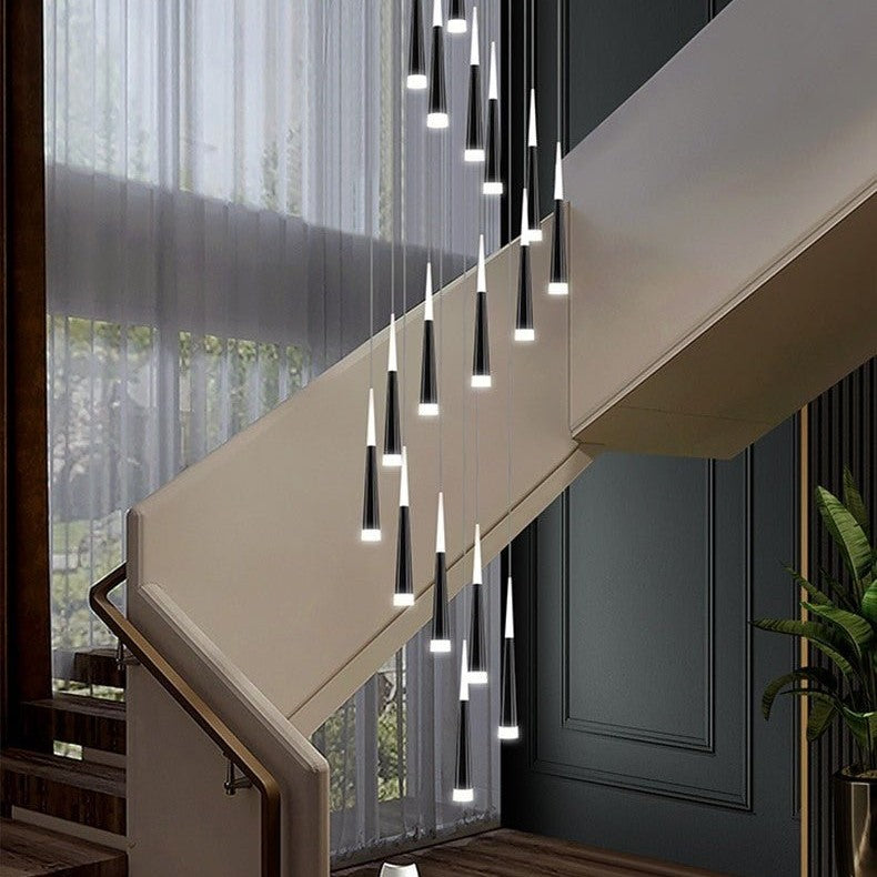 Denise Golden/Black LED Hanging Meteor Rain Staircase Chandelier