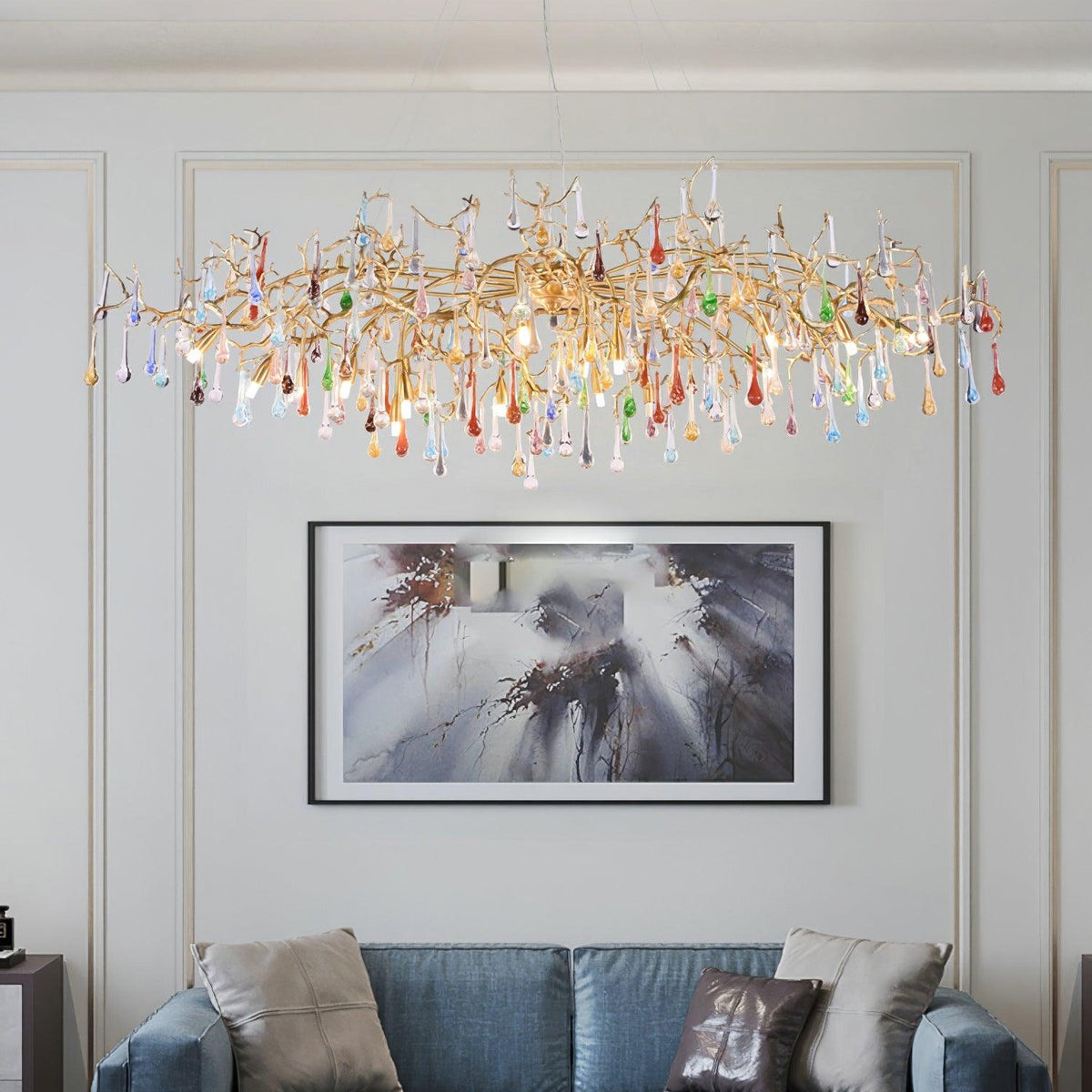 Colorful Raindrop Brass Branch Chandelier
