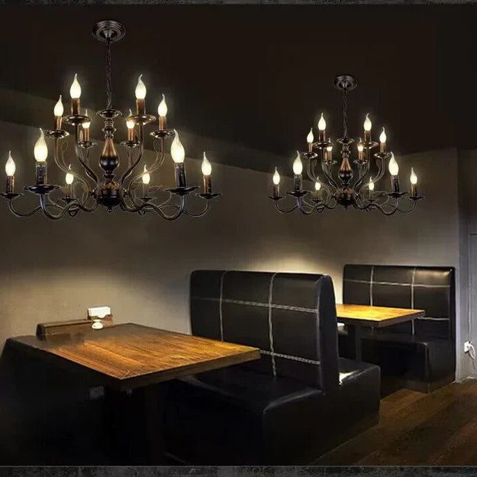 Multi Layer Iron Chandelier with Electronic Candles in Vintage Country Style for Living Room Cafe and Study