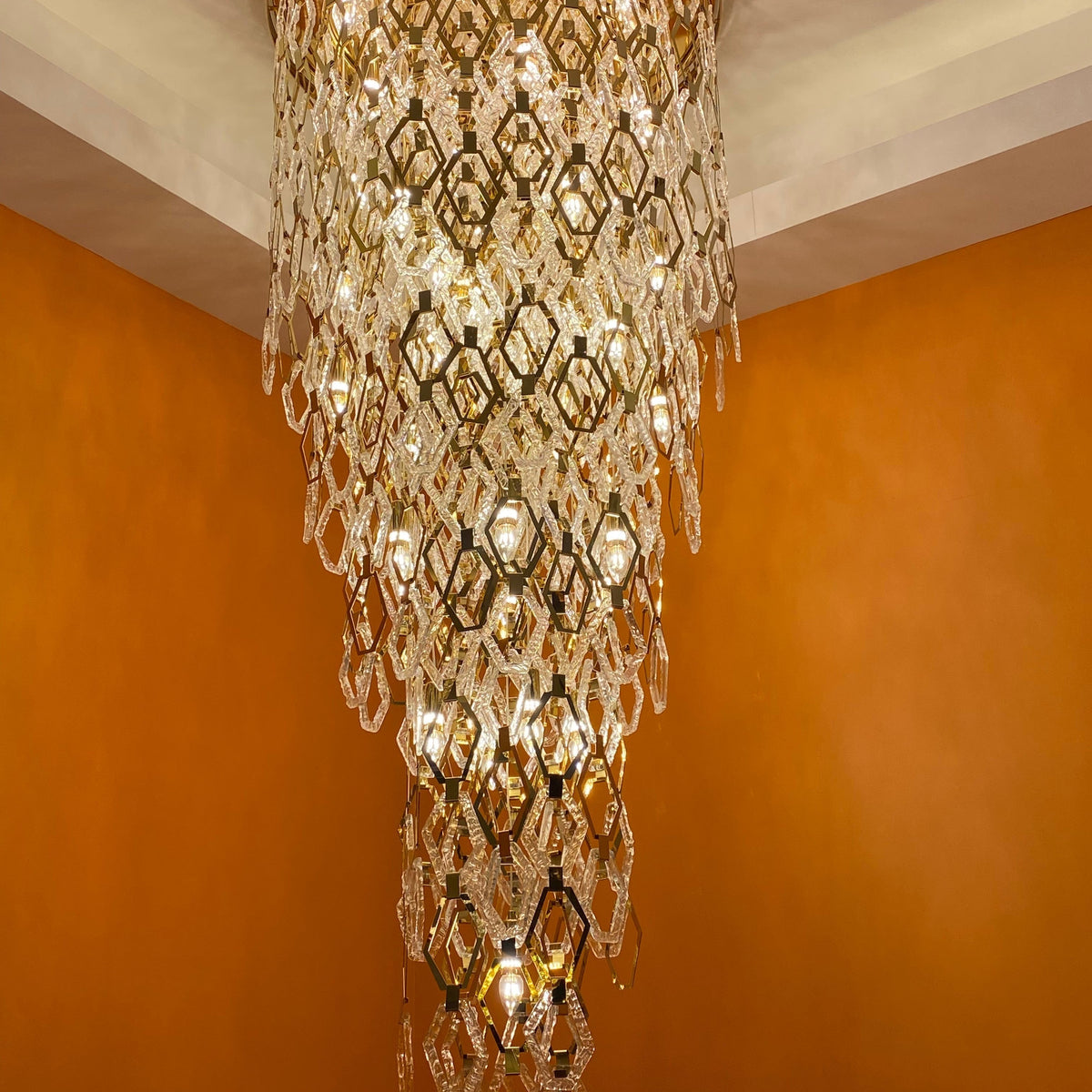 Modern Flush Mount Hexagon Crystal Chandelier for Staircase/Foyer