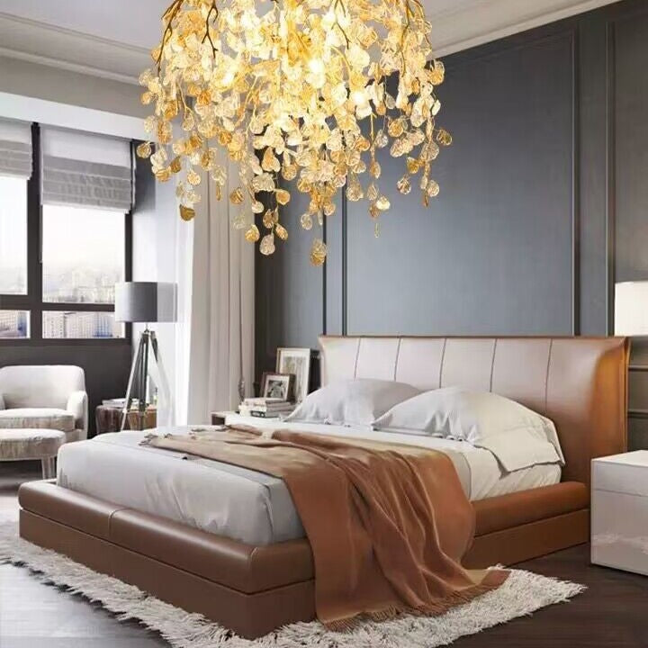 Modern Luxury Leaf Branch Crystal Chandelier Art Copper for Living/Dining Room/Bedroom