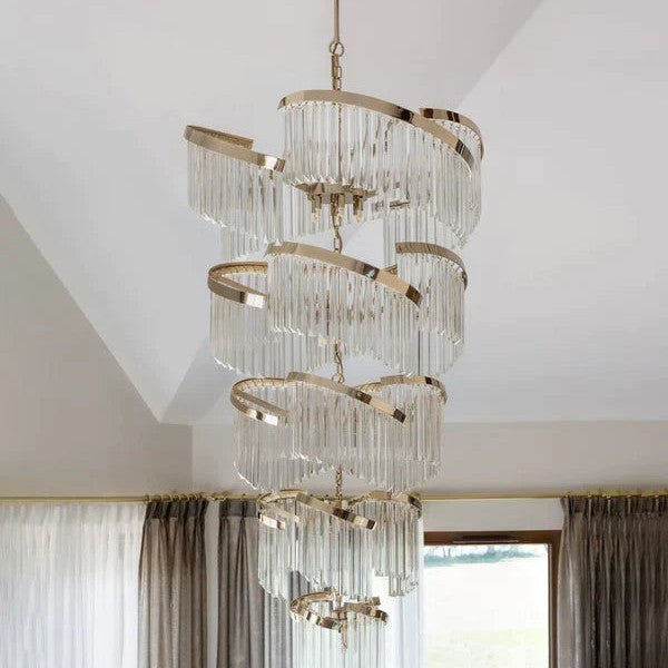 Oversized Modern Designer Creative Multi-tiered Luxury Spiral Crystal Chandelier For High-ceiling Foyer/Entryway/Hallway