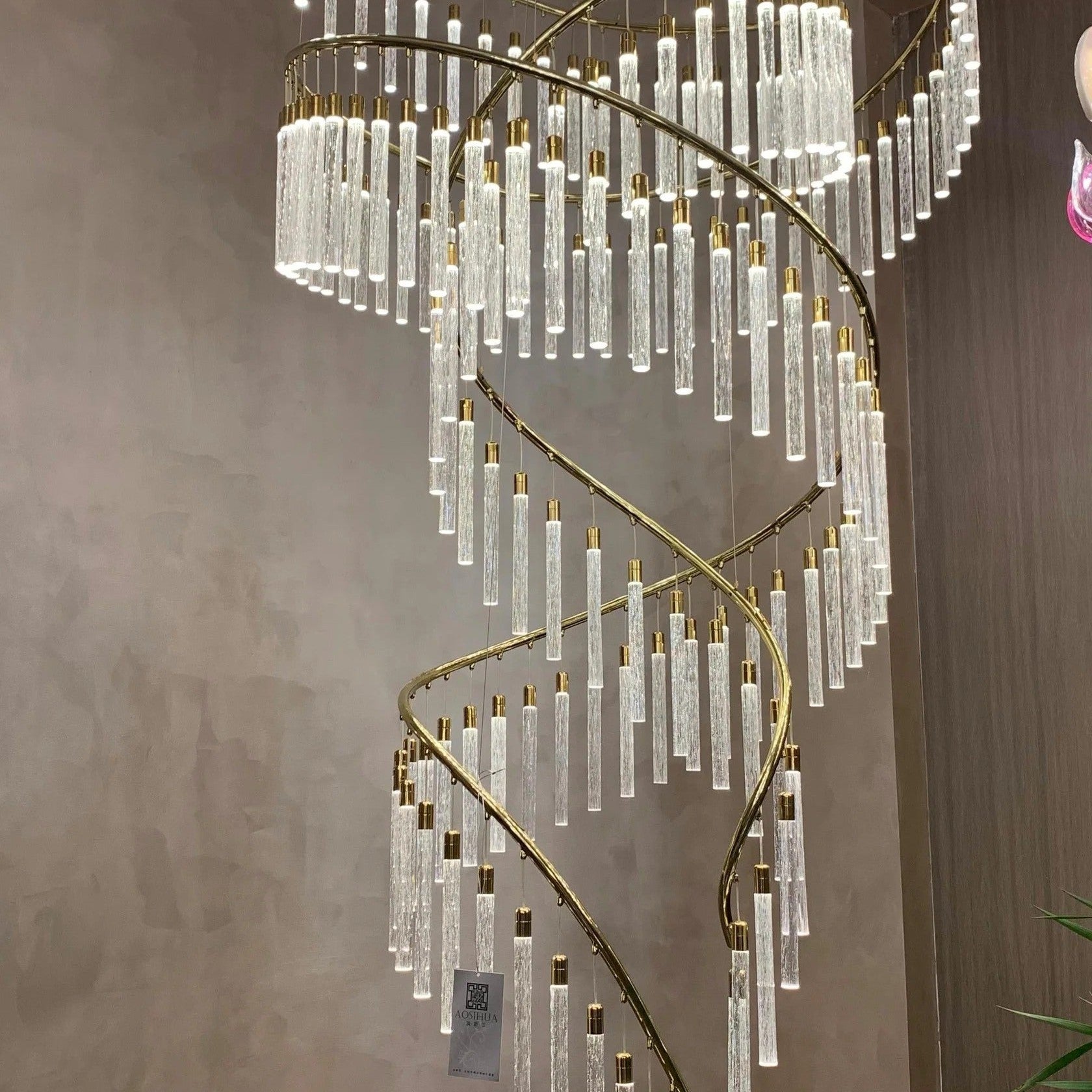 Luxury Spiral Bubble Crystal Stick Chandelier for Staircase/Foyer/High-ceiling