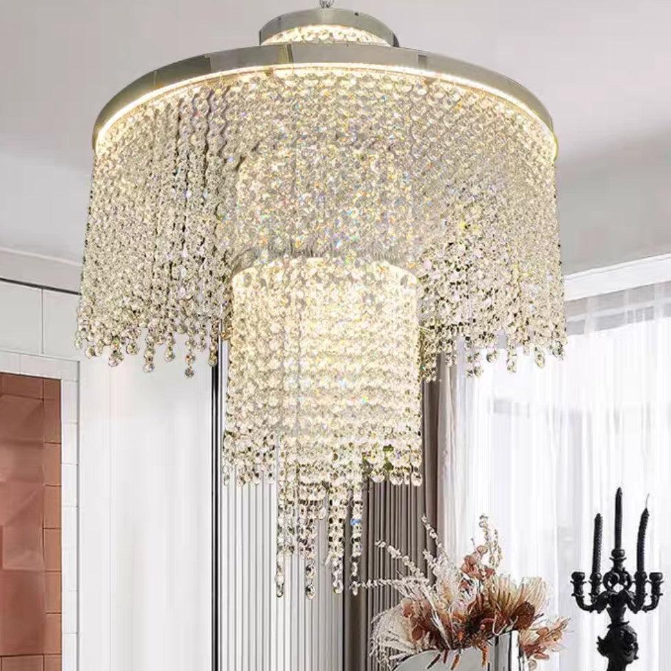 Crystal Chandelier Silver Finish Ceiling Mount Light Fixture for Living Room Dining Room