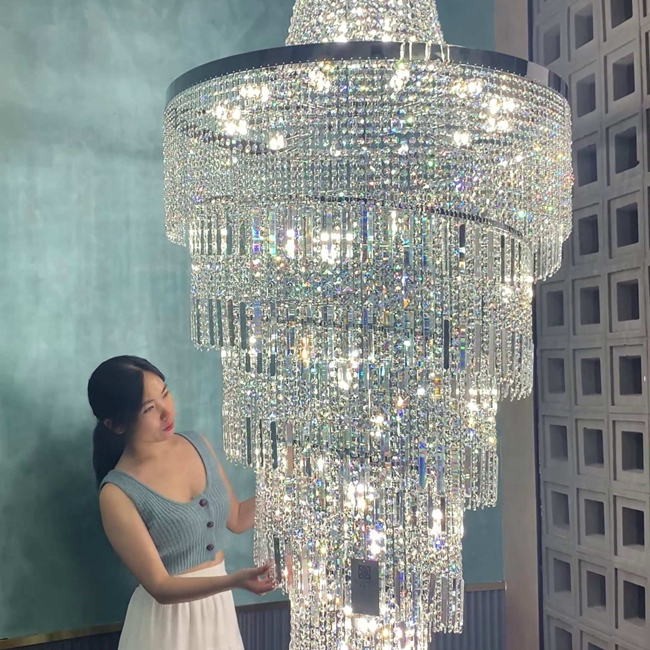 Modern Crystal Tassel Chandelier for Foyer/Staircase
