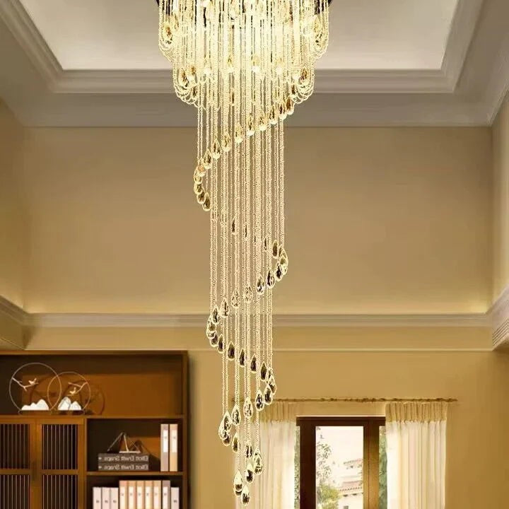 Oversized Modern Cascade Spiral Crystal Staircase Chandelier For Duplex Building