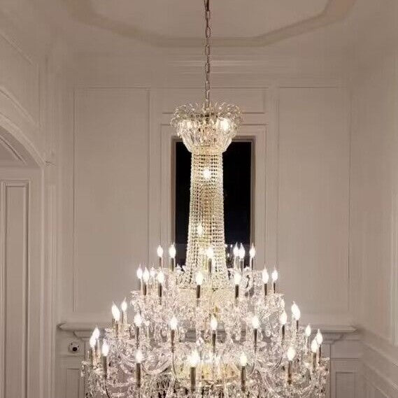 Extra Large European-style Multi-layers Candle Luxury Crystal Chandelier Gold Art Foyer/Staircase Decorative Light Fixture