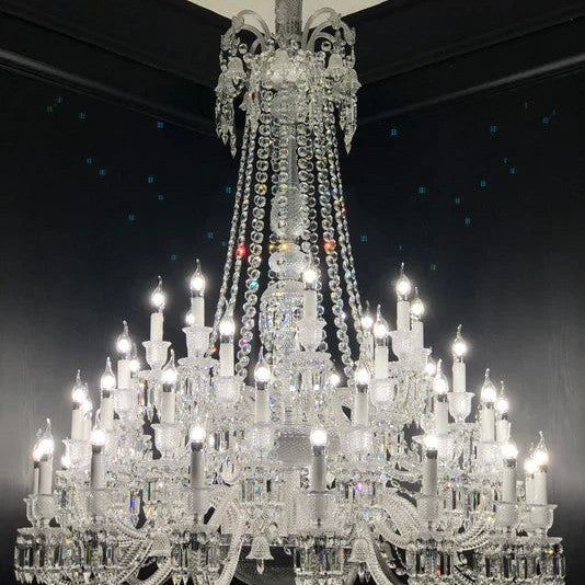 Light Luxury Classic Long Version Tiered Candle Light Crystal Chandelier for High-ceiling Rooms/Living Room