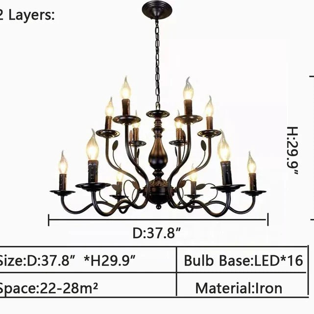 Multi Layer Iron Chandelier with Electronic Candles in Vintage Country Style for Living Room Cafe and Study