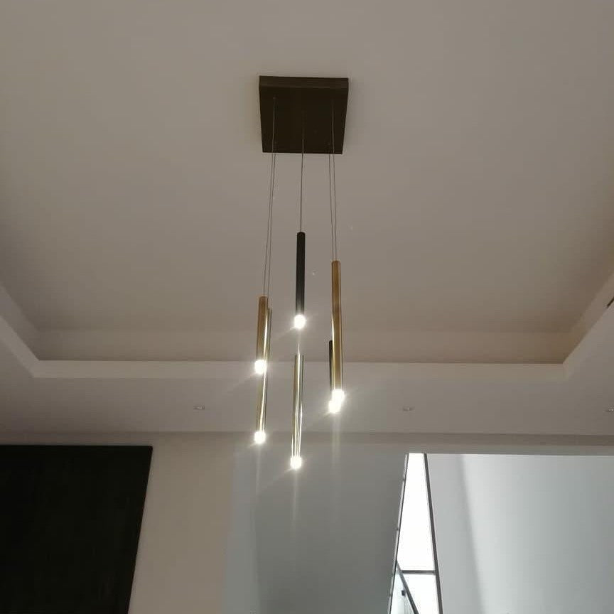 Bellini Rectangular Tri-Tone Tubular Pendant Light Chandelier