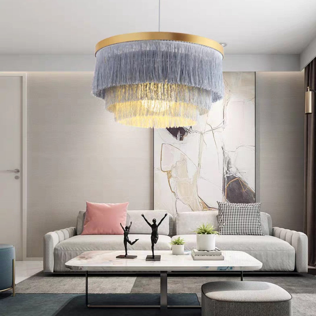 Modern Colorful Round Tiered Tassel Pendant Chandelier for Living/Dining Room/Bedroom
