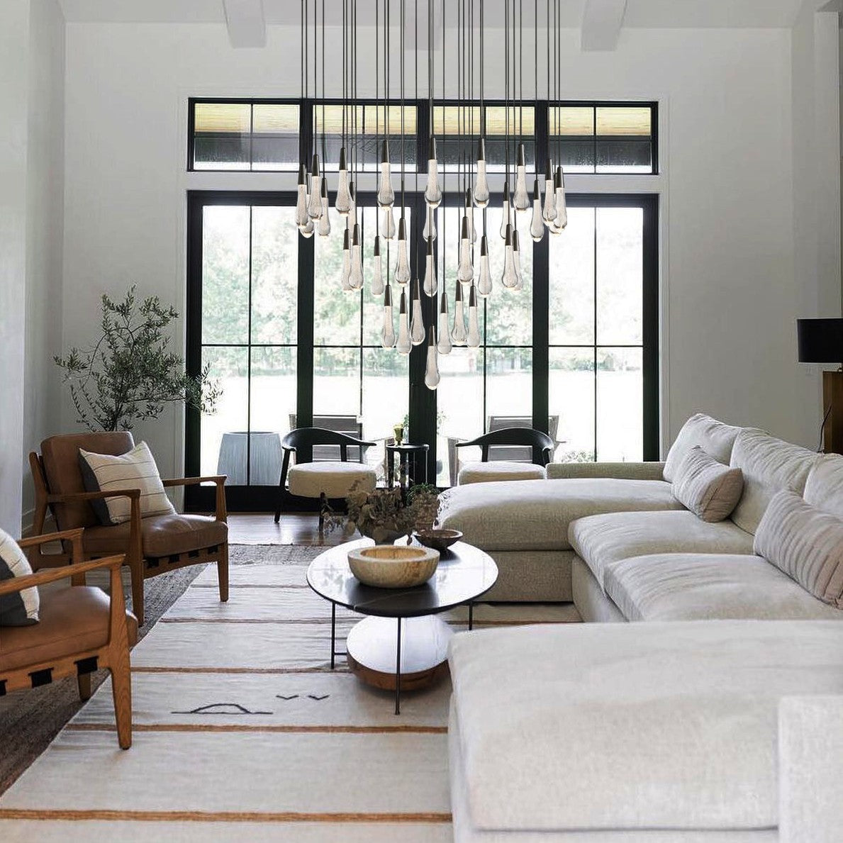 Round Seeded Glass Chandelier