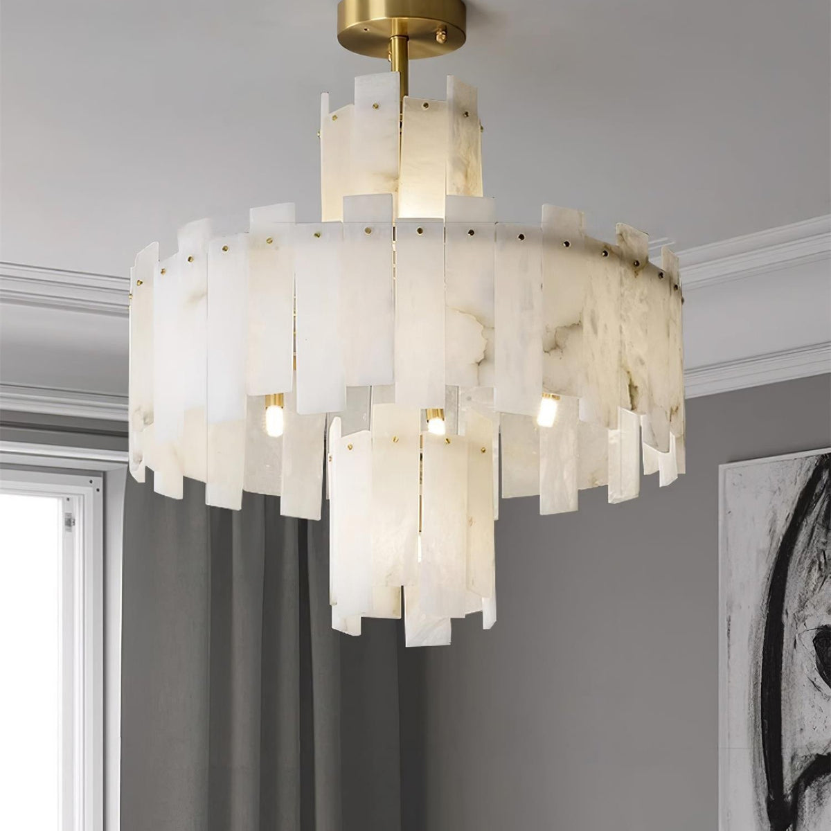 Alabaster Chandelier – Elegant Brass & White Alabaster Light Fixture