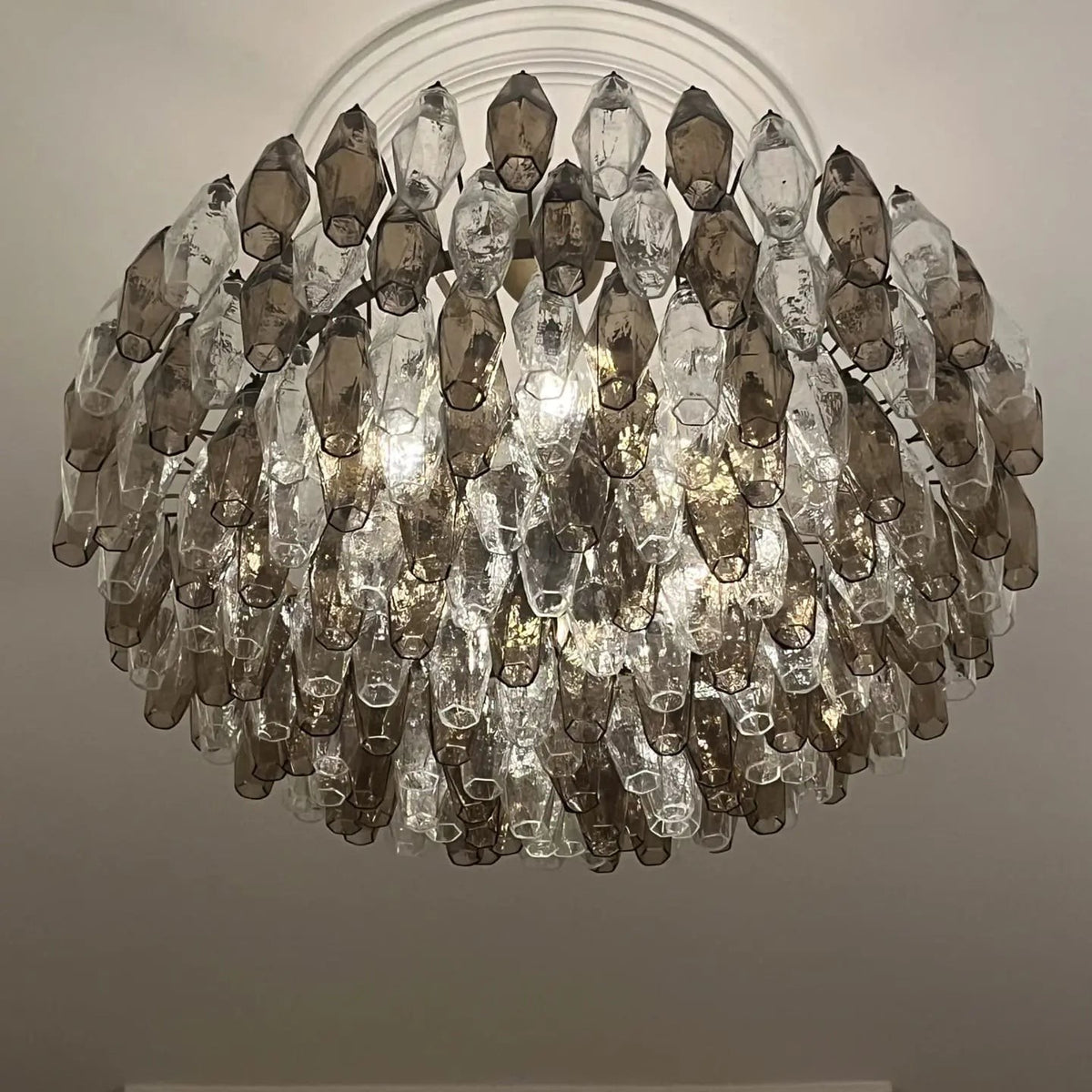 Murano Chandelier – Poliedri – 185 glass – Smoked/Transparent