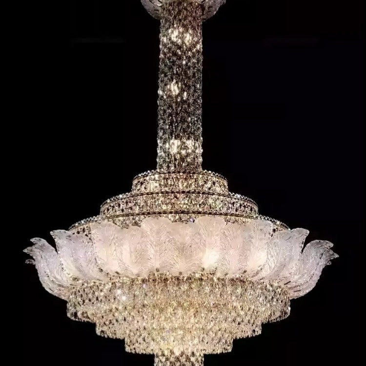Extra Large Glass Petals Crystal Chandelier for High-ceiling