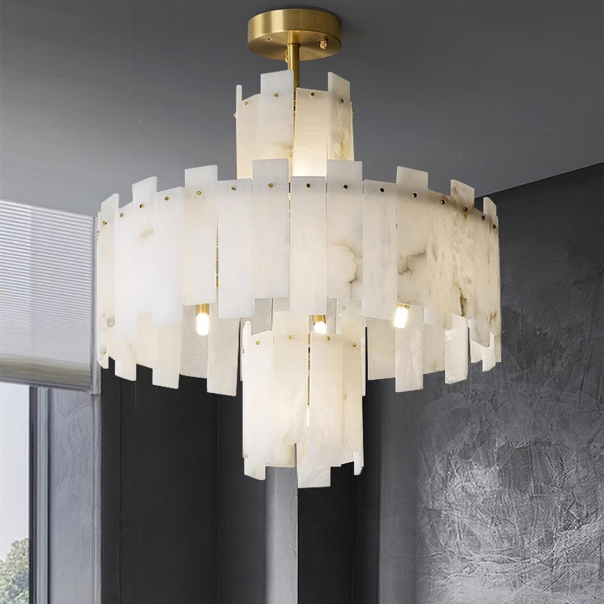 Alabaster Chandelier – Elegant Brass & White Alabaster Light Fixture