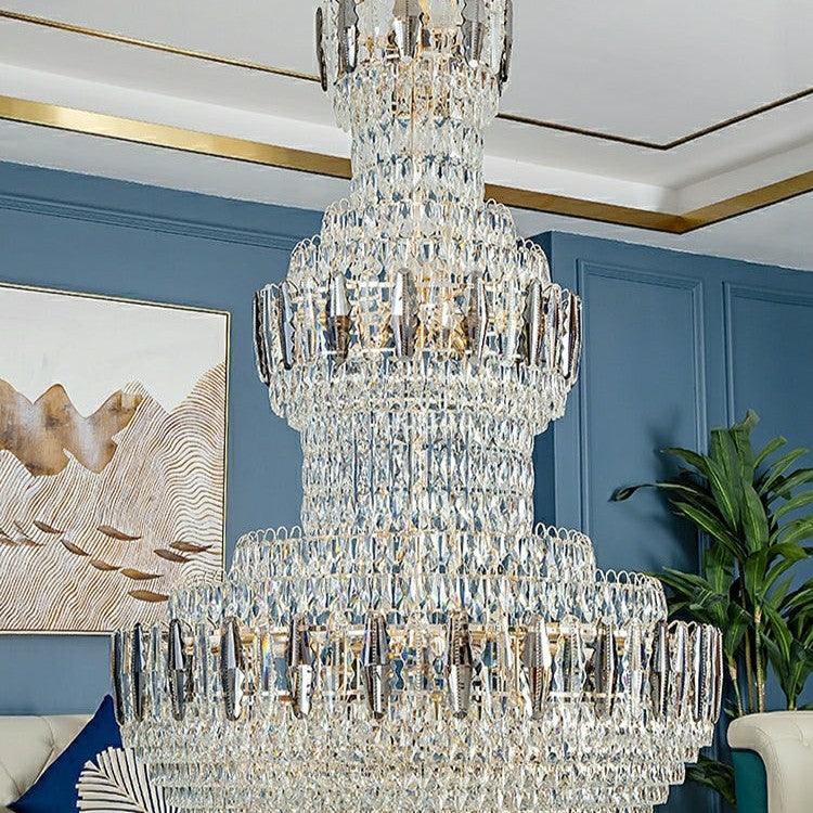 Extra Large Round Crystal Chandelier Luxury Foyer High Ceiling Light Fixture For Living Room/ Hotel Hall Entrance
