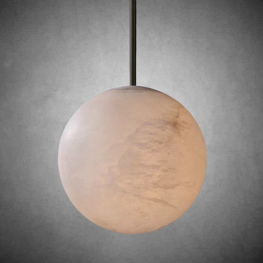 Hand-Carved Alabaster Globe Pendant