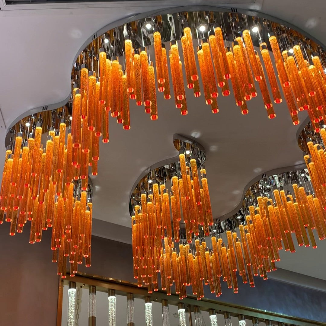 Creative Irregular Floating Orange Crystal Cylinder Chandelier for Living Room/Hotel/Restaurant