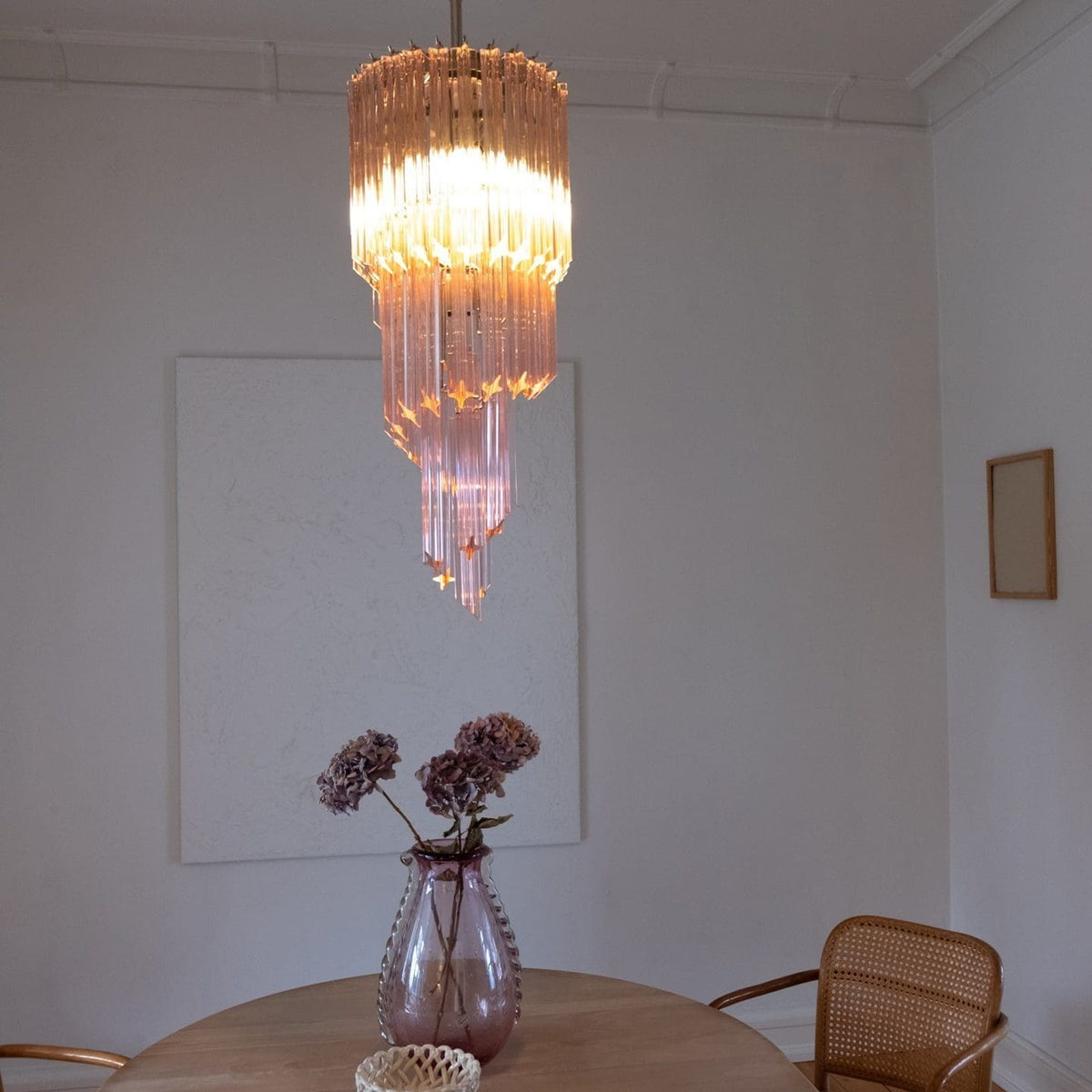 Murano Chandelier – Spiral – 54 prisms – Pink